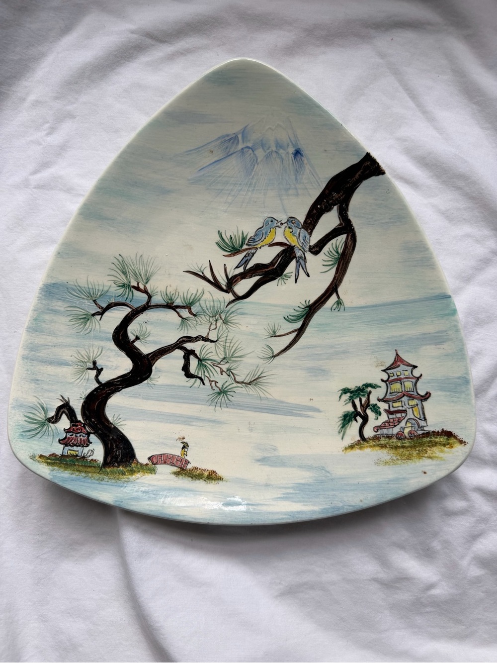 Hand-Painted Blue & White Ceramic dish Asian Landscape